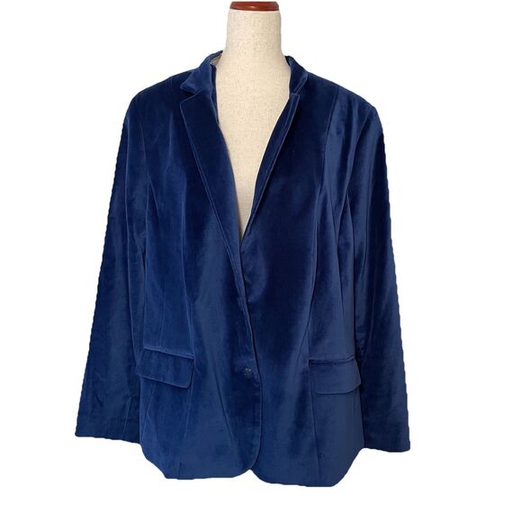 Talbots Aberdeen Woman Blue Velvet Blazer Jacket Size 20W Lined Classic 2-Button - Picture 1 of 12